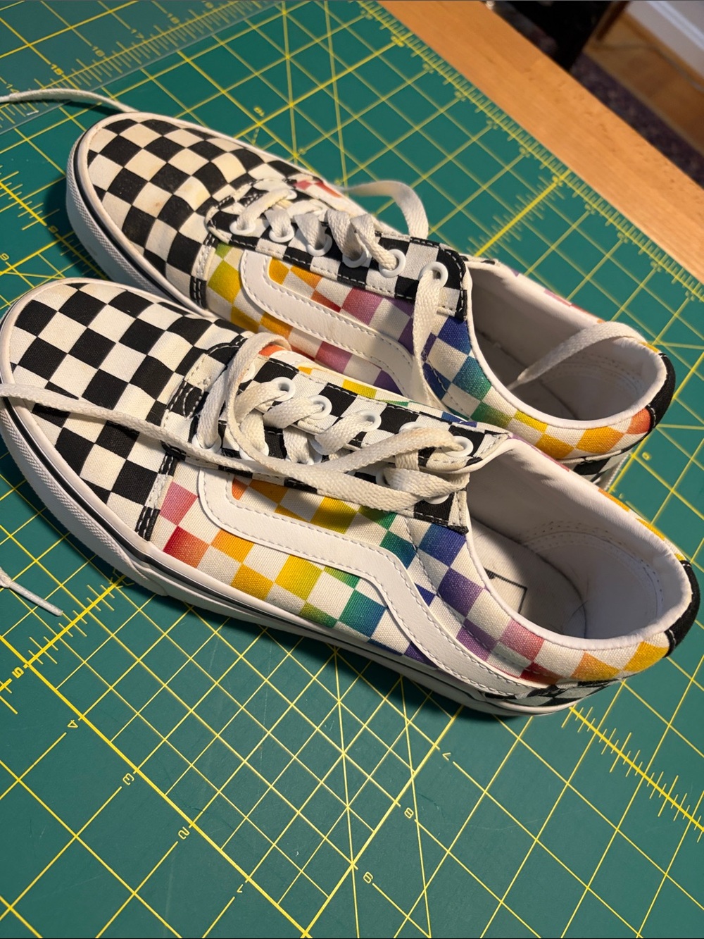 Vans Rainbow Checkerboard Low-Top Sneakers in Black & Multi